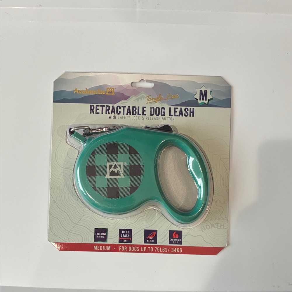 Avalanche Green Checkered Retractable Dog Leash